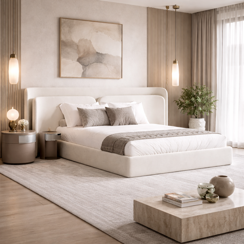 Chambre Sakeena, lit contemporain dans une chambre haut de gamme
