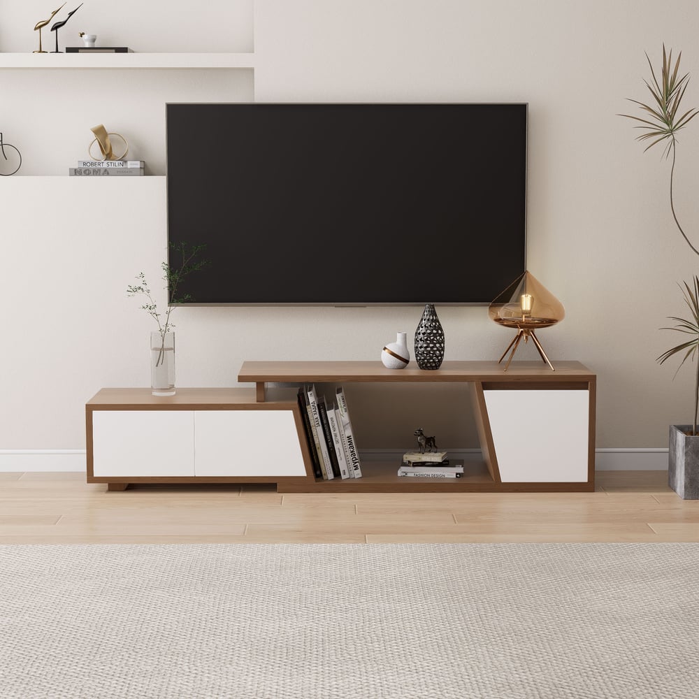 Meuble TV Fero blanc et noyer, ambiance salon