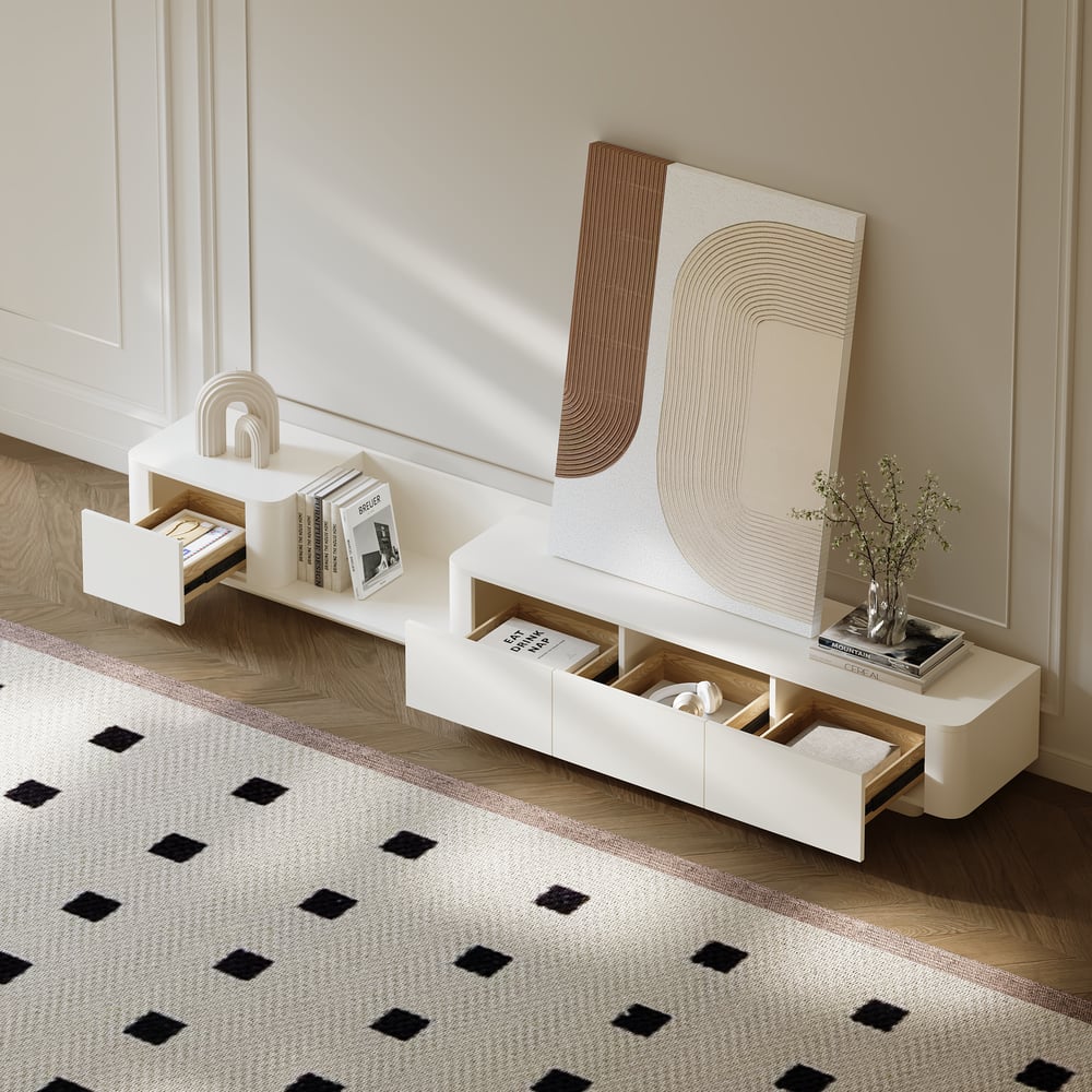 Meuble TV blanc cassé, ambiance salon