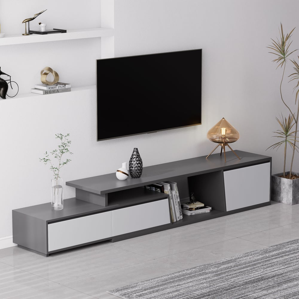 Meuble TV Fero gris, configuration étendue