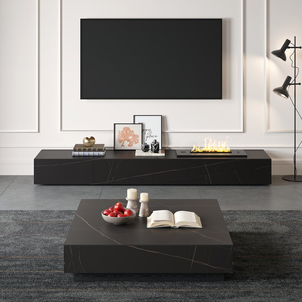 Meuble TV cheminée, ambiance salon
