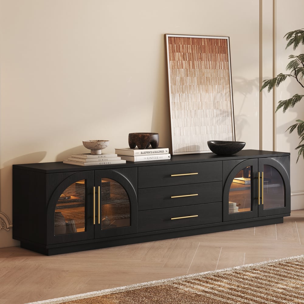 Meuble TV Arune noir à portes cintrées en verre