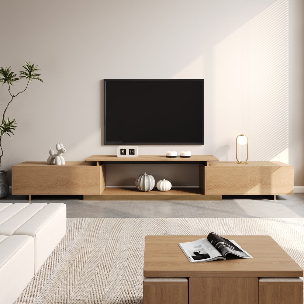Meuble TV naturel, vue de face