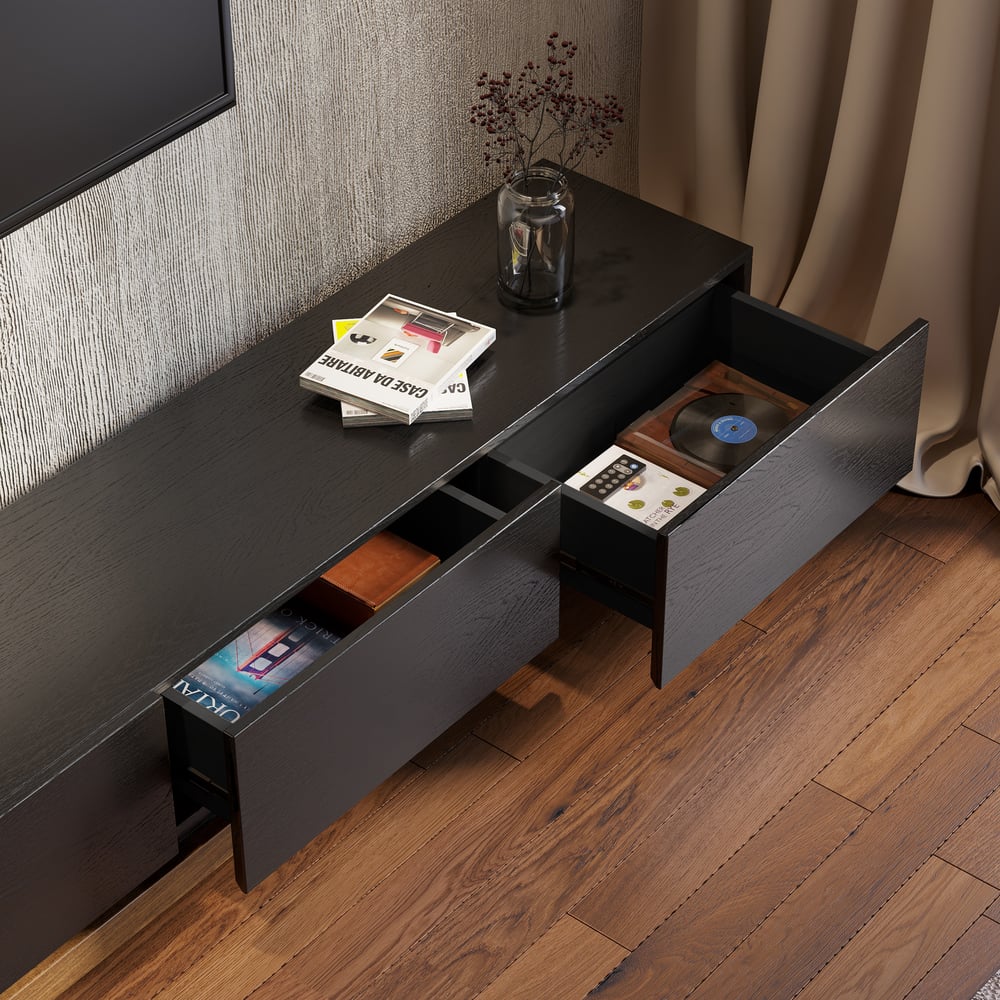 Meuble TV noir, configuration étendue