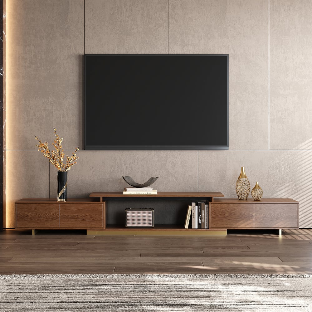 Meuble TV extensible en noyer, vue de face