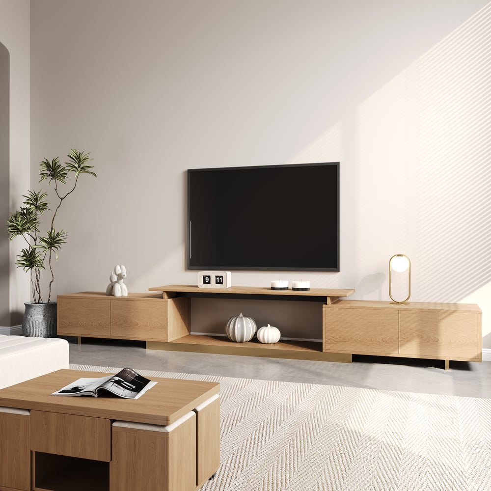 Meuble TV naturel, rangement intérieur