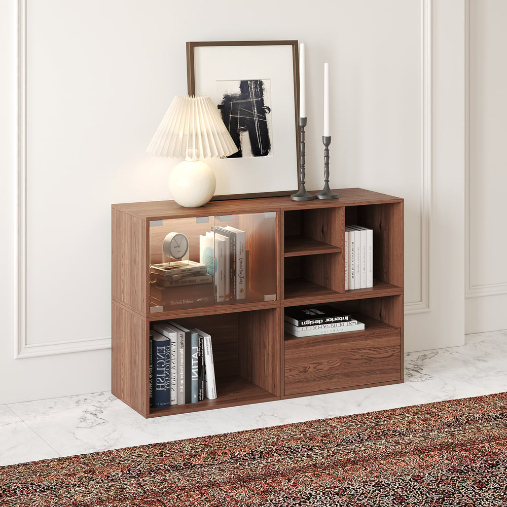 Meuble TV modulable en noyer, configuration alternative
