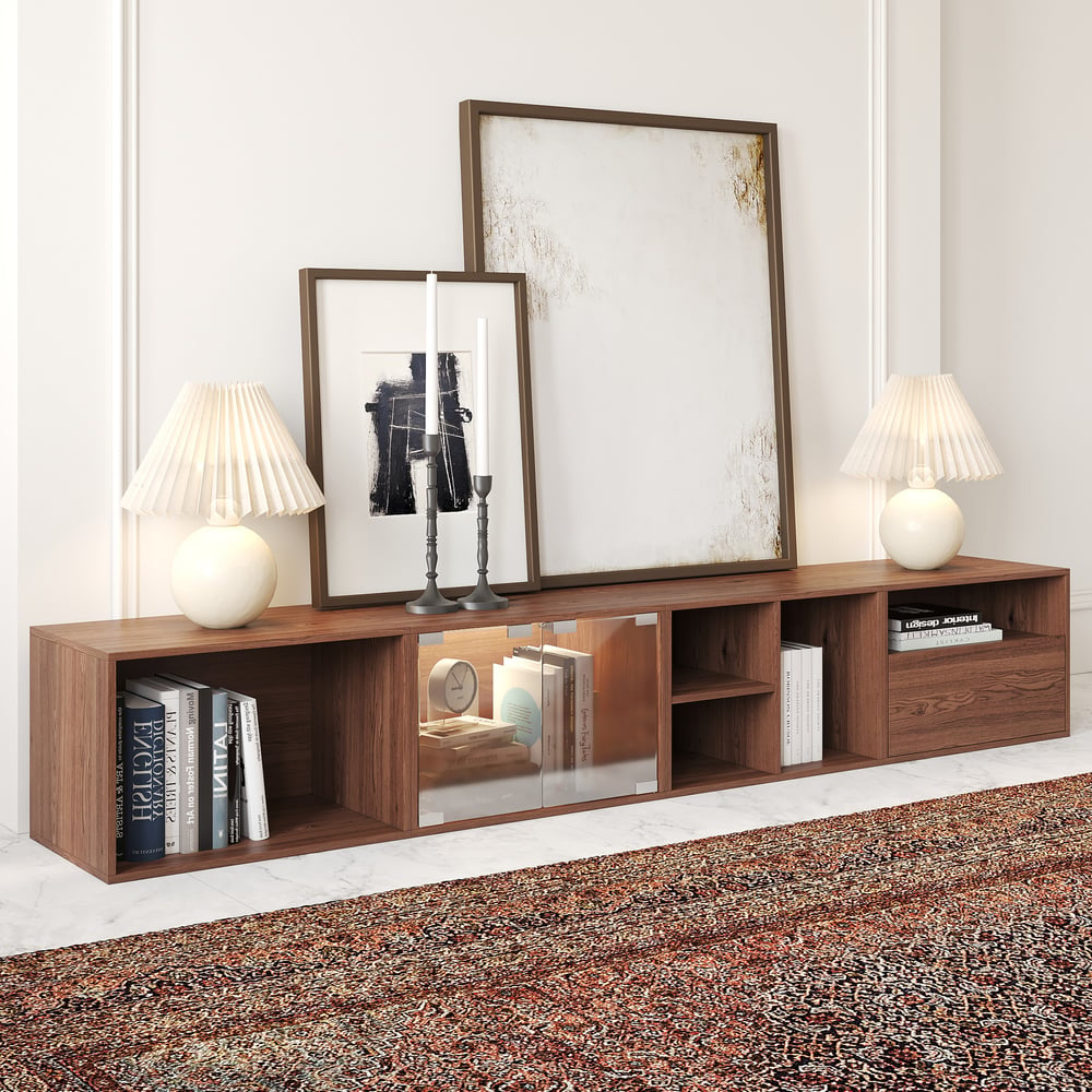 Meuble TV modulable en noyer, vue détaillée