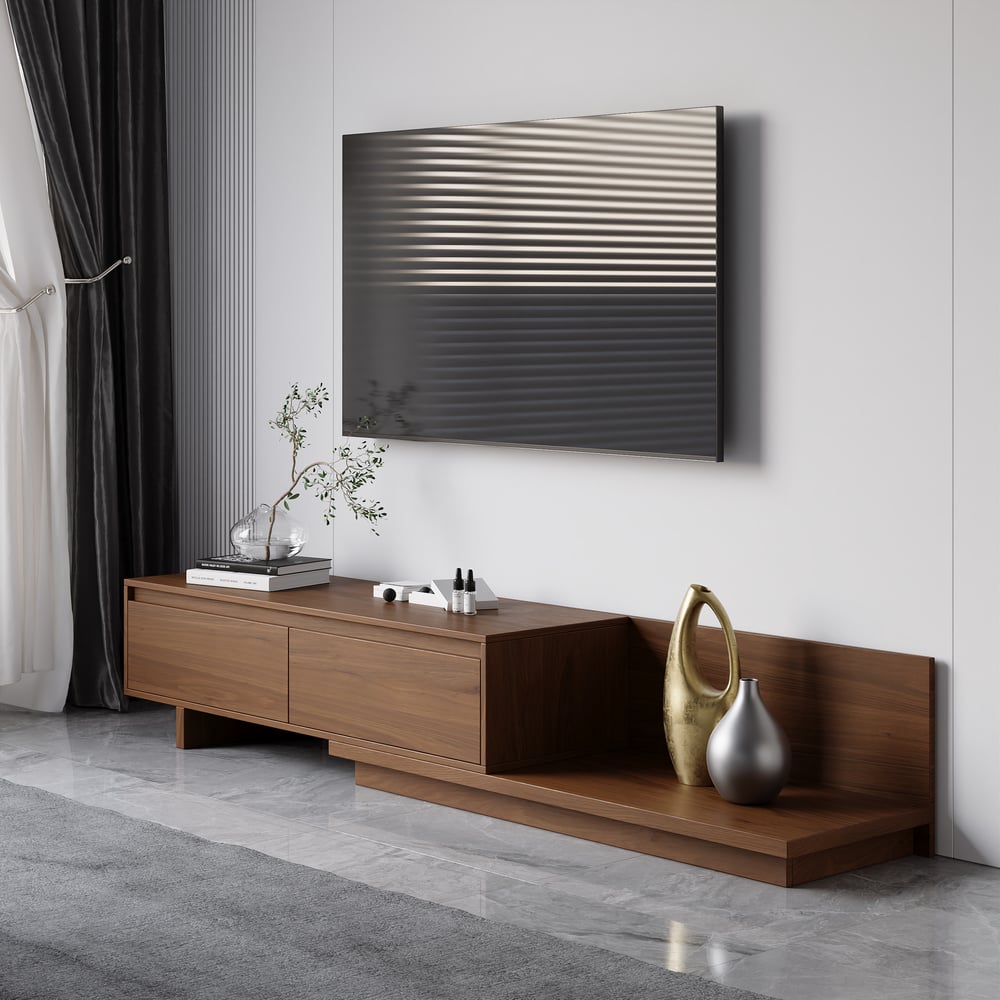 Meuble TV Fero noyer 2 tiroirs extensible