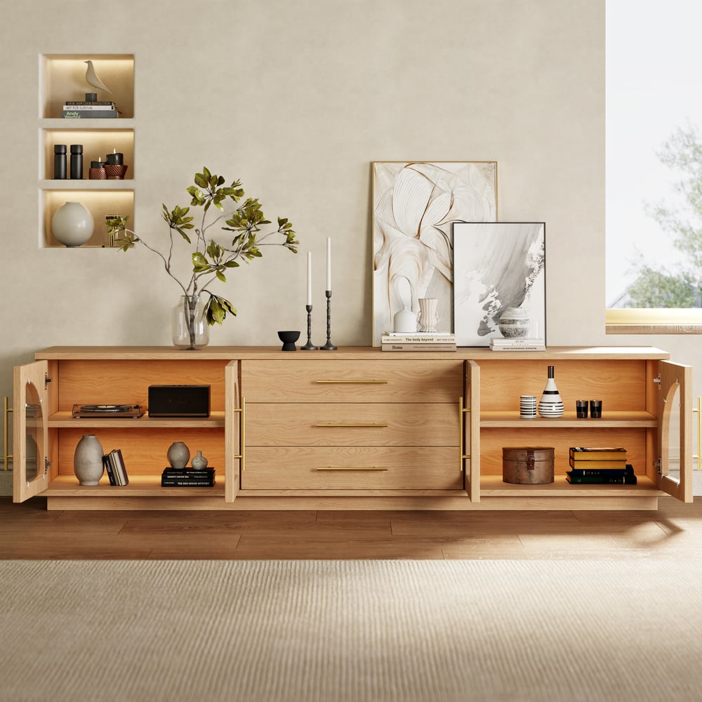 Meuble TV Arune naturel, éclairage LED