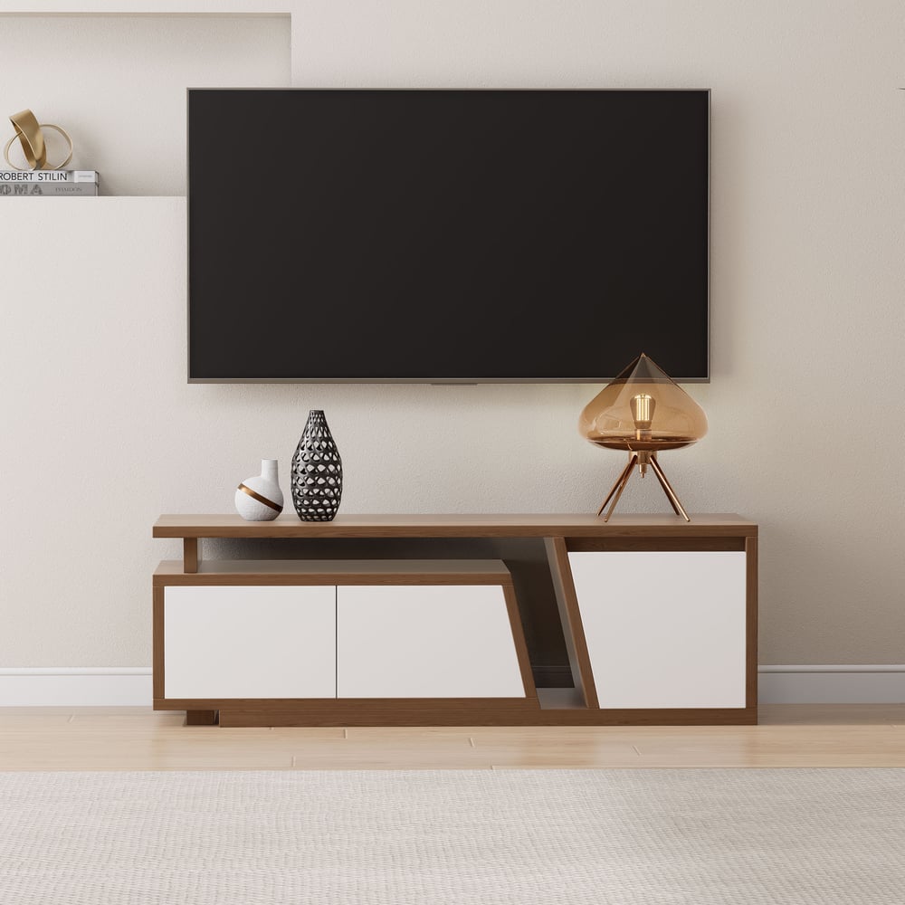 Meuble TV Fero blanc et noyer extensible
