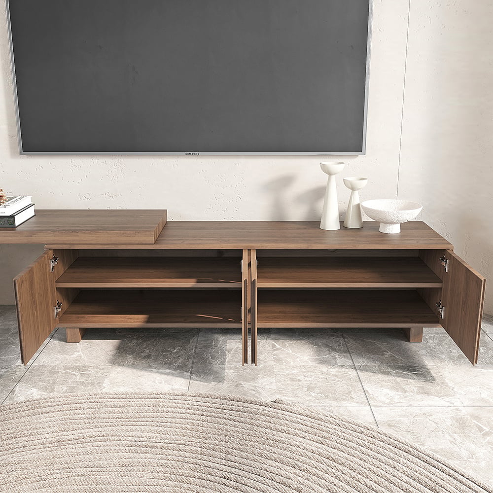 Meuble TV noyer à claire-voie, configuration étendue
