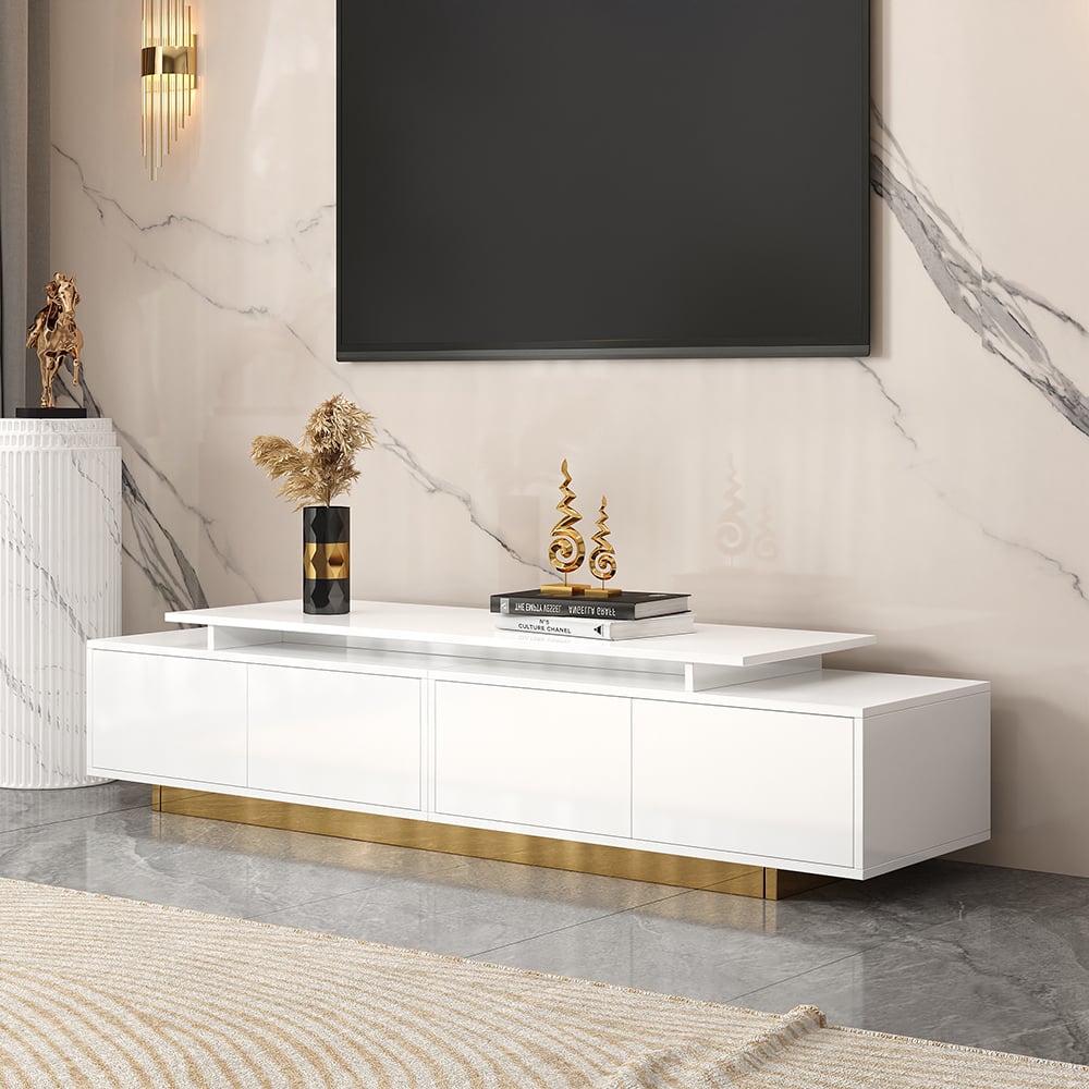 Meuble TV extensible blanc, détail portes