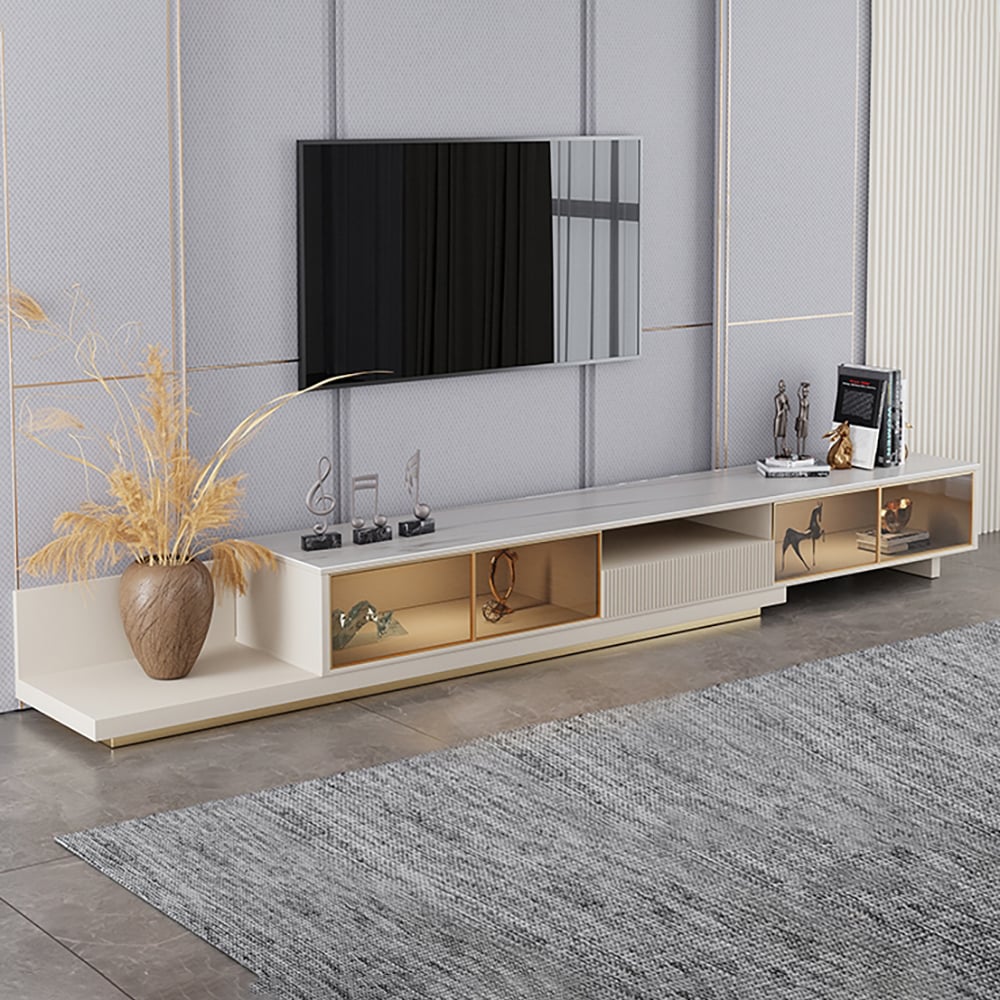 Meuble TV kaki clair extensible avec LED