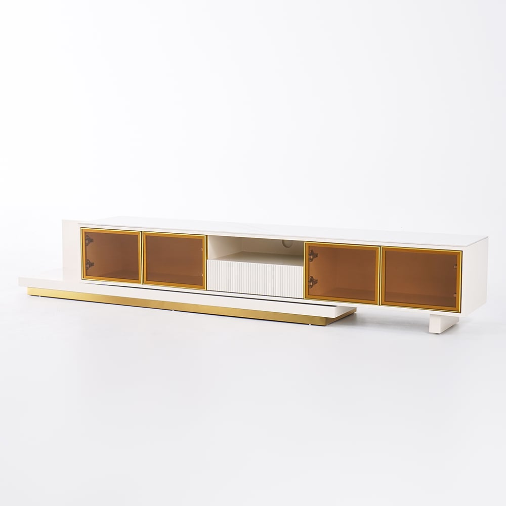Meuble TV kaki clair, éclairage LED