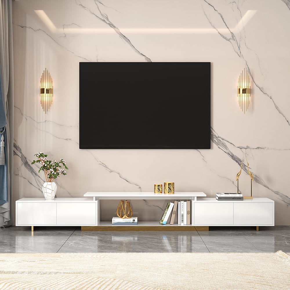Meuble TV extensible blanc, vue de face