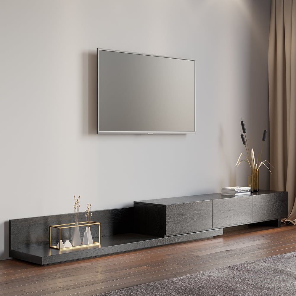 Meuble TV noir extensible avec 3 tiroirs