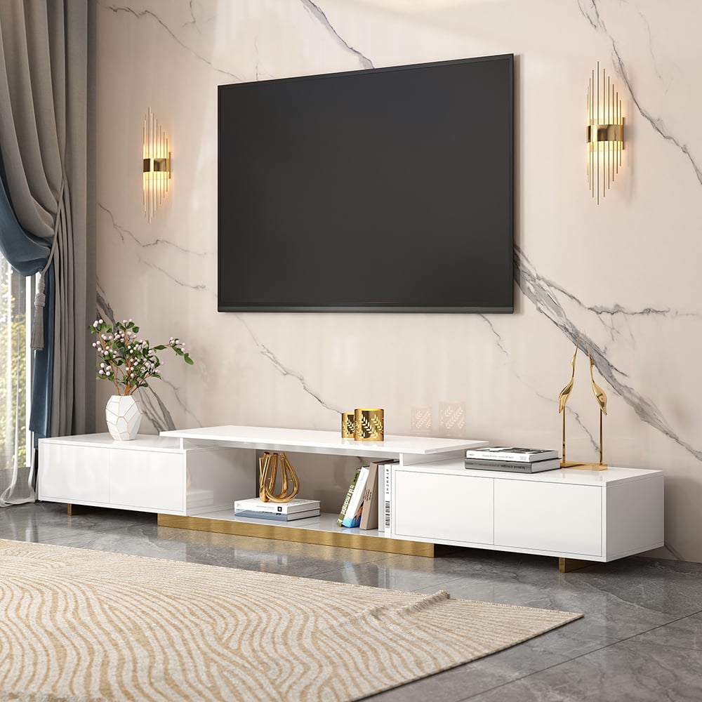 Meuble TV extensible blanc laqué Mordel