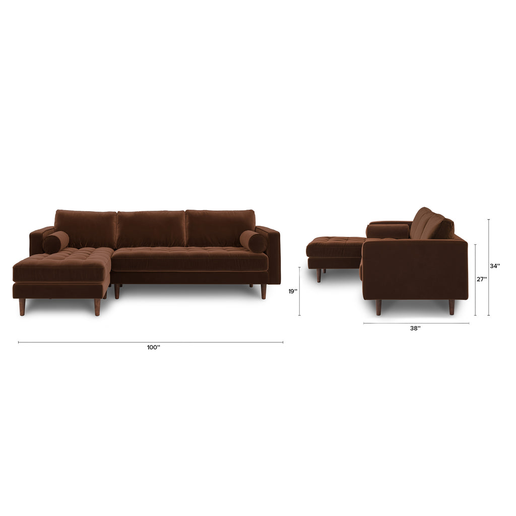 Sven 100" Tufted Velvet Left Sectional - Plush Pacific Brown