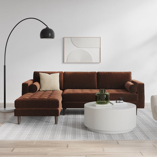 Sven 100" Tufted Velvet Left Sectional - Plush Pacific Brown