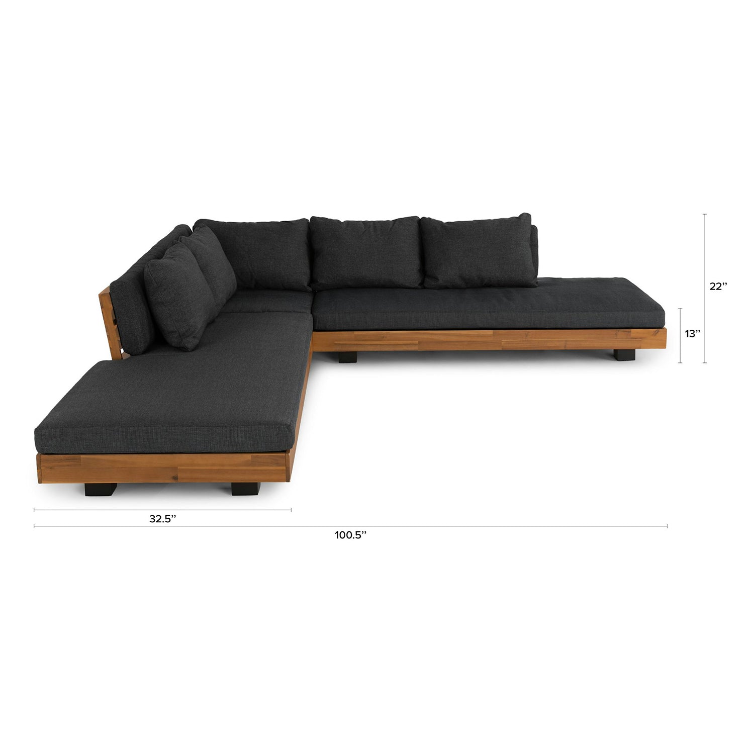 Lubek 100.5" Outdoor Low Corner Sectional Set - Slate Gray