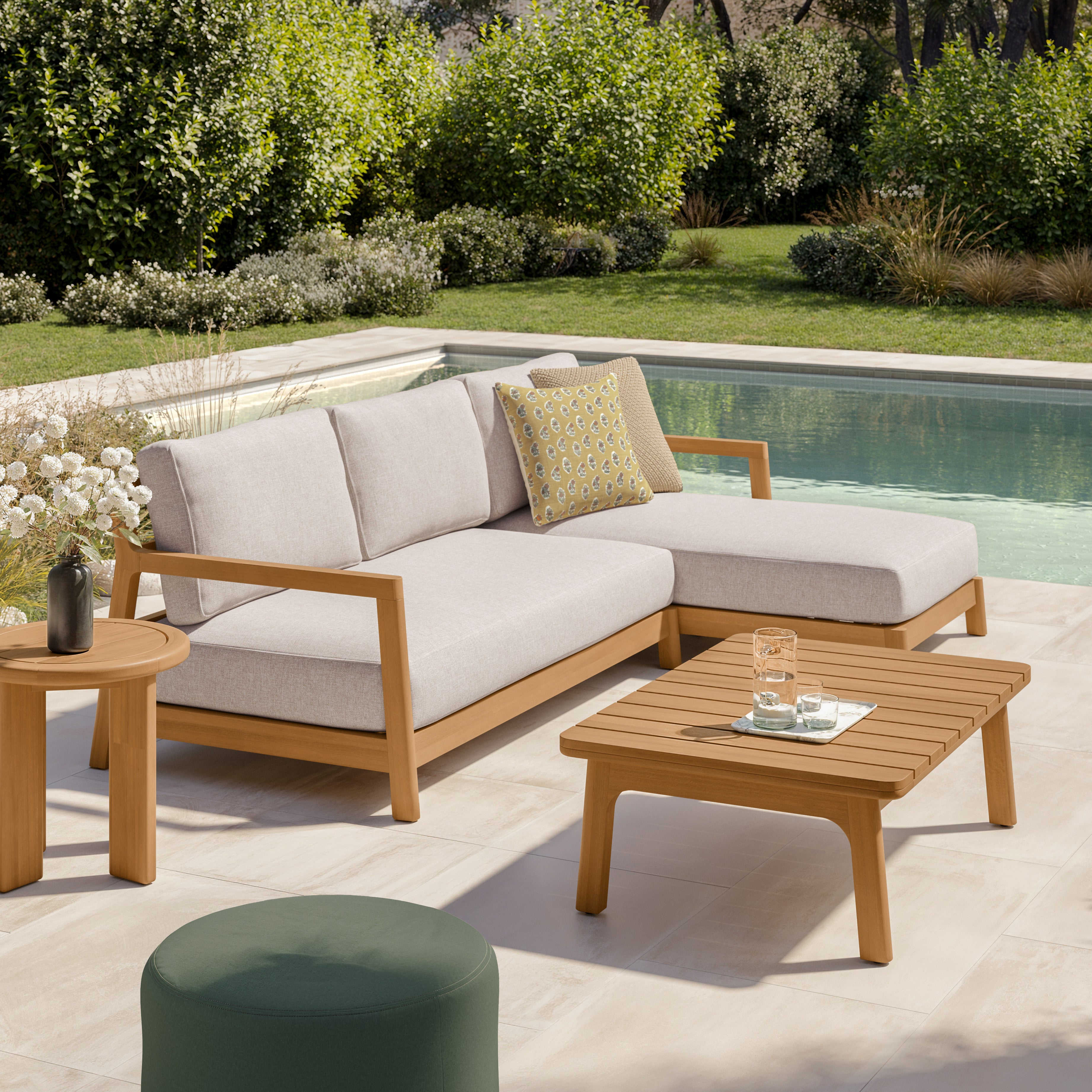 Elise 100" Outdoor Right Sectional Set - Basket Beige
