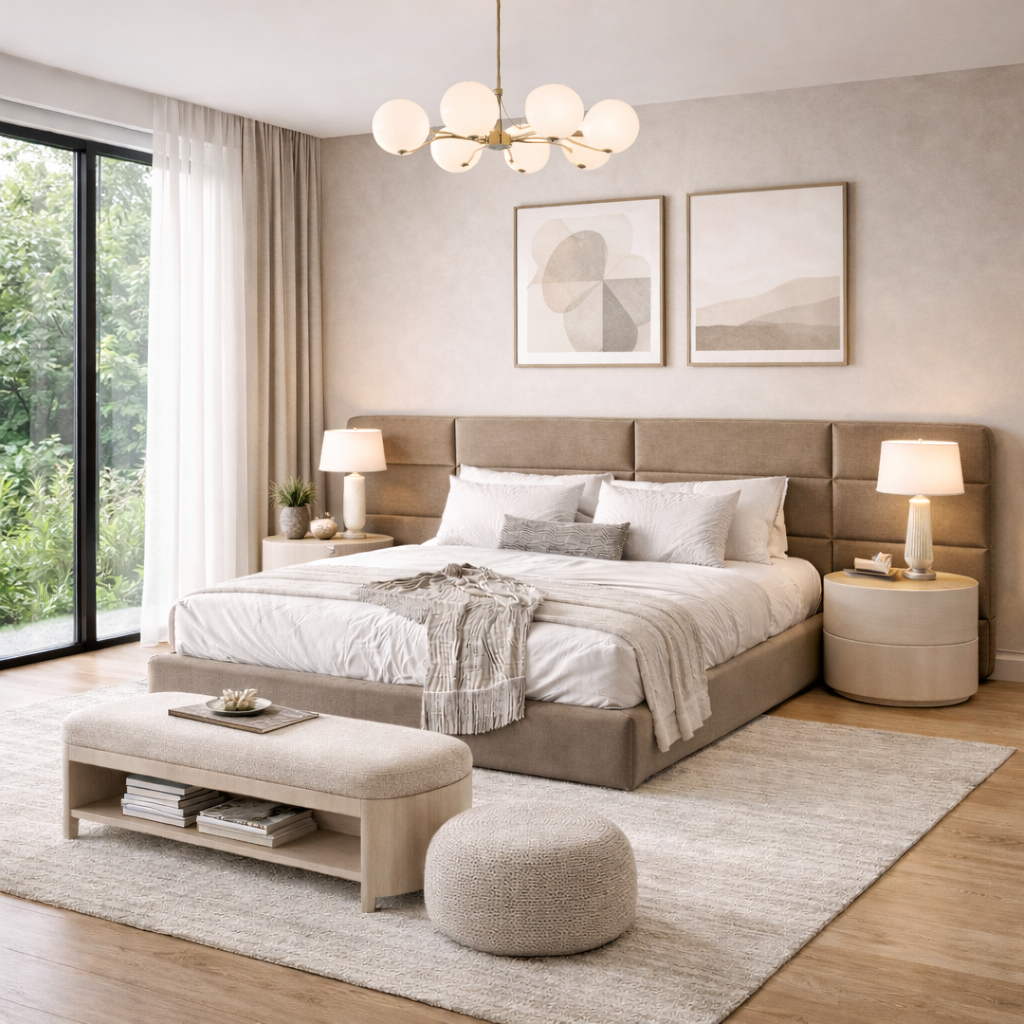 Aura Panel Bed Sakeena dans une suite moderne