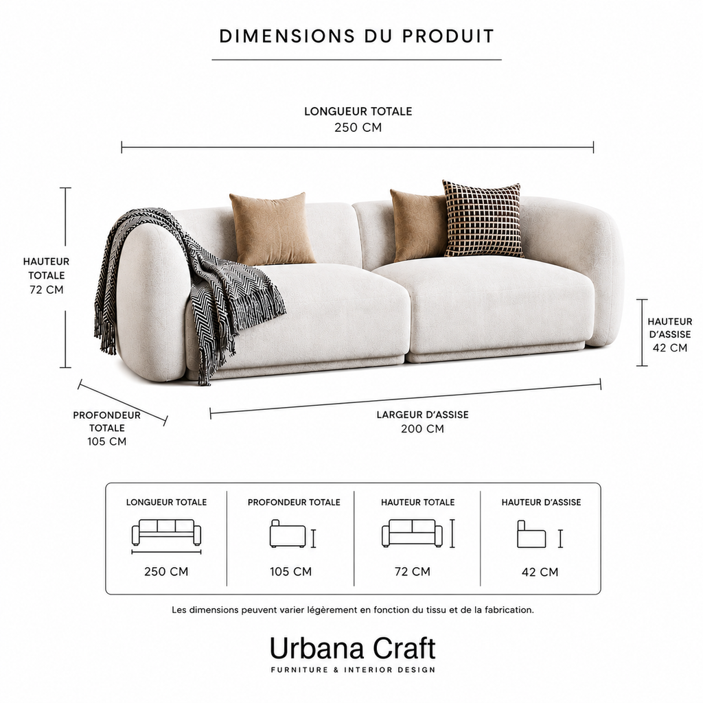 Dune Sofa Sakeena, fiche dimensions
