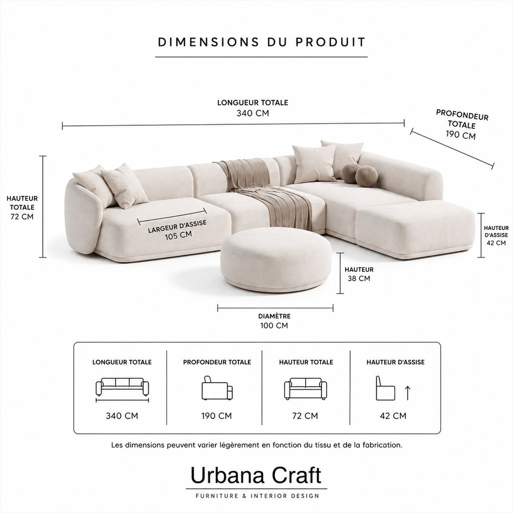 Luna Corner Sofa Sakeena, fiche dimensions