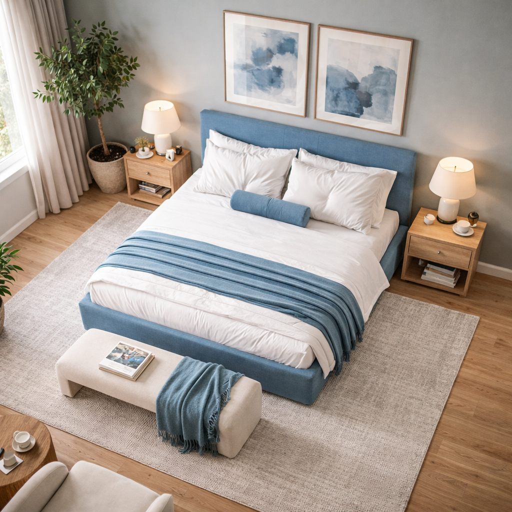 Nova Frame Bed Sakeena dans une chambre contemporaine
