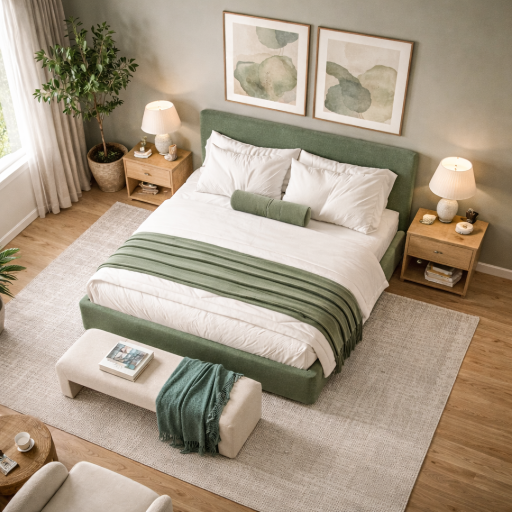 Nova Frame Bed Sakeena dans une chambre haut de gamme