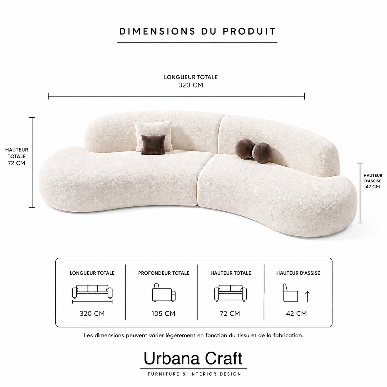 Oria Sofa Sakeena, fiche dimensions