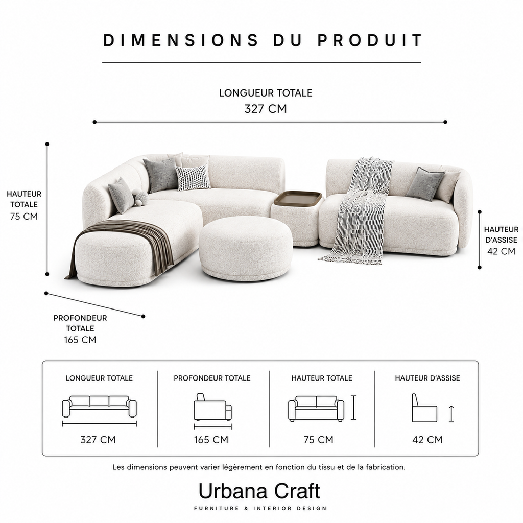 Pearl Sofa Sakeena, fiche dimensions