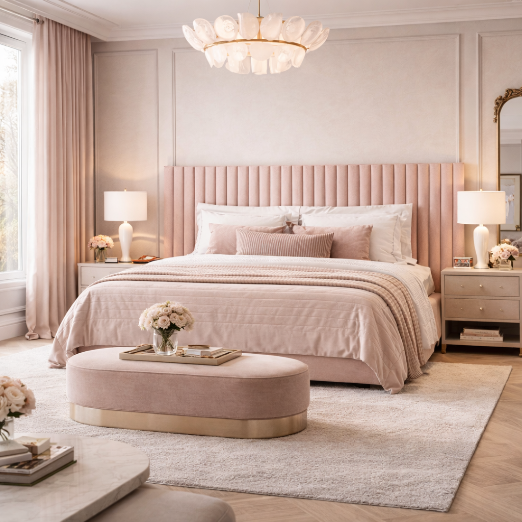 Roman Pillar Bed Sakeena dans une chambre contemporaine