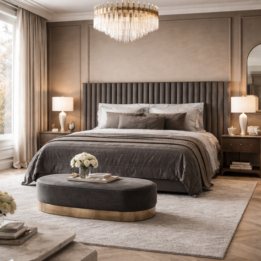 Roman Pillar Bed Sakeena dans une chambre haut de gamme