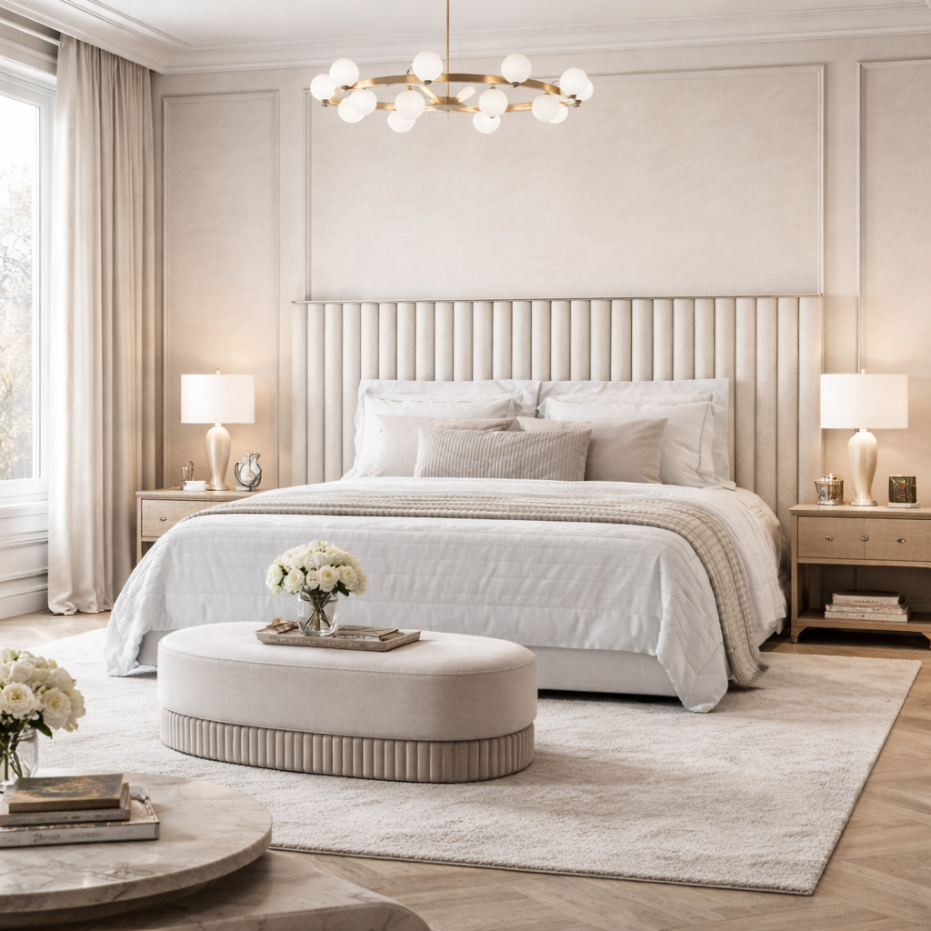 Roman Pillar Bed Sakeena dans une suite moderne