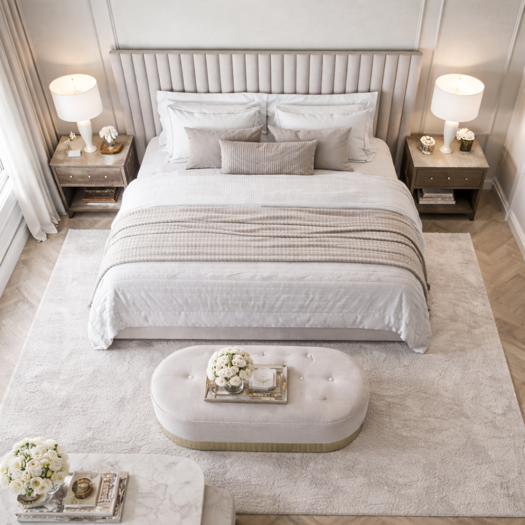 Roman Pillar Bed Sakeena dans une chambre design