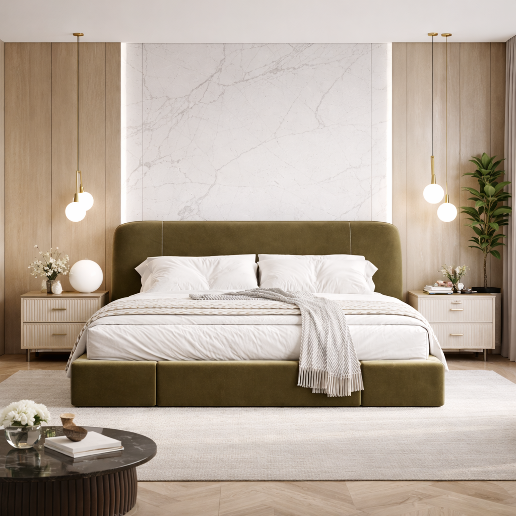 Velora Crest Bed Sakeena dans une suite moderne
